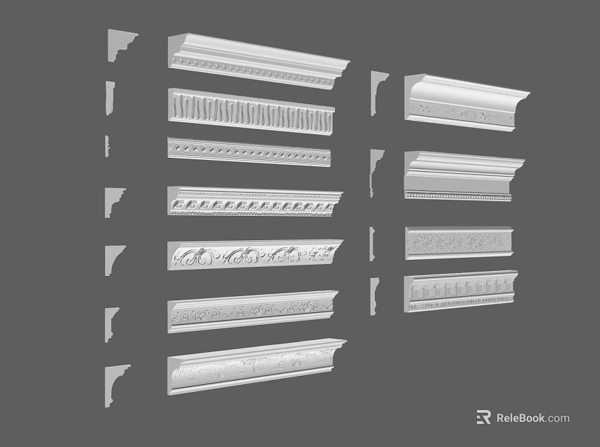 Various Gypsum Moldings with Different Patterns for Interior Wall Decoration Classic and Modern Design Styles 3d model 
