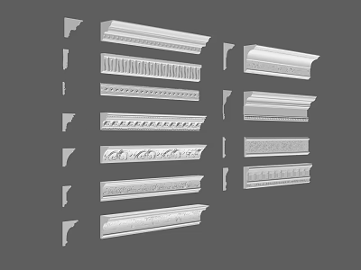 Various Gypsum Moldings with Different Patterns for Interior Wall Decoration Classic and Modern Design Styles 3d model