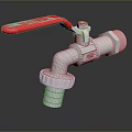 Hardware Tool Valve with Red Handle and Metal Body for Plumbing Applications 3d model