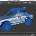 Silver Off Road Style Car with Surfboard Red Light on Roof and Front Grille Design