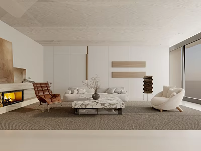 Modern Living Room Interior Design With Marble Coffee Table Leather Chairs And White Sofa 3d model