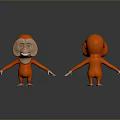 3D Orange Cartoon Monkey Models Front and Back Views on Black Background with Reflections 3d model