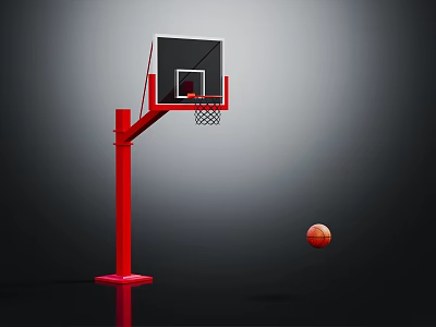 Red Outdoor Basketball Hoop Stand With Backboard Rim Net And Basketball 3d model