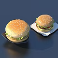 Fresh Juicy Hamburgers With Sesame Seed Buns On Black And White Plates