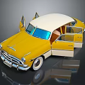 Vintage Yellow Car Model With Open Doors And White Roof Interior