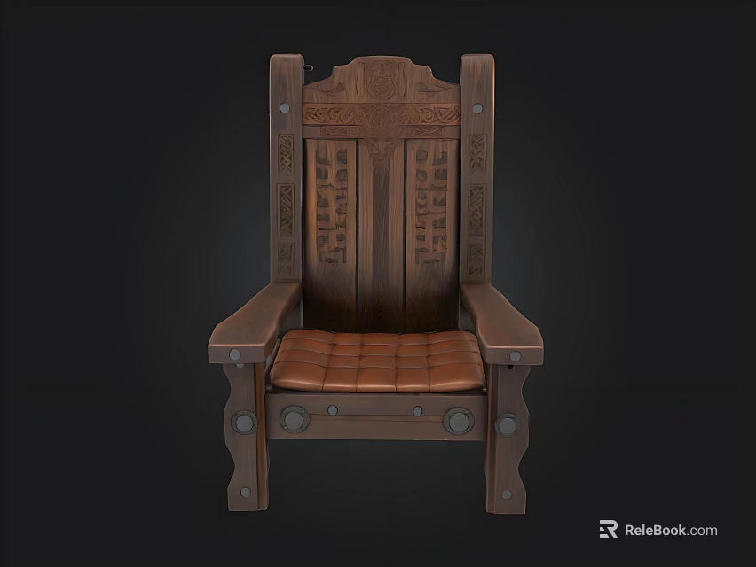 Vintage Wooden Chair With Carved Backrest Armrests And Upholstered Seat 3d model 
