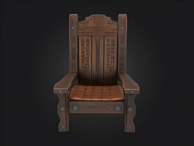 Vintage Wooden Chair With Carved Backrest Armrests And Upholstered Seat 3d model