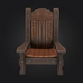 Vintage Wooden Chair With Carved Backrest Armrests And Upholstered Seat