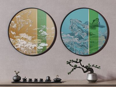 New Chinese Round Frame Painting Decorative Painting 3d model