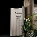 Floral Installation With Green Backdrop White Flowers Wooden Panels And Stage Candle Decor