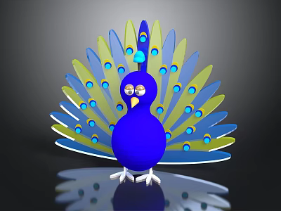 Peacock Themed Furniture Decor With Blue Body And Yellow Blue Spotted Plumage 3d model