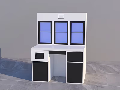 Modern White Black Console Cabinet With Three Blue Windows And Top Panel 3d model