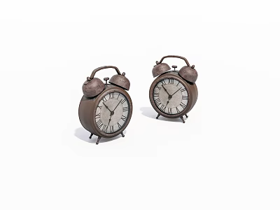 Two Brass Colored Alarm Clocks With Bells White Dials And Roman Numerals 3d model