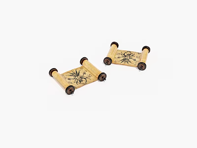 Two Bamboo Scrolls With Intricate Floral Patterns For Decorative 3d model