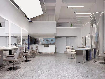 Modern Hair Salon Interior With Spacious Layout Barber Chairs Workstations Mirrors And Bright Lighting 3d model