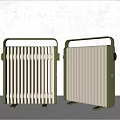 Two Green Radiators With White Fins And Metal Frames For Home Heating