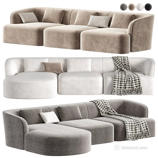 Modern Sectional Sofa with Neutral Tones Decorative Pillows and Plaid Blanket 3d model 