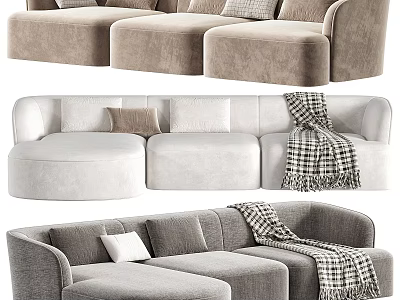 Modern Sectional Sofa with Neutral Tones Decorative Pillows and Plaid Blanket 3d model