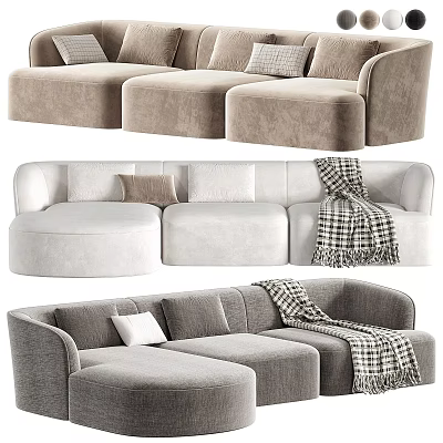 Modern Sectional Sofa with Neutral Tones Decorative Pillows and Plaid Blanket 3d model