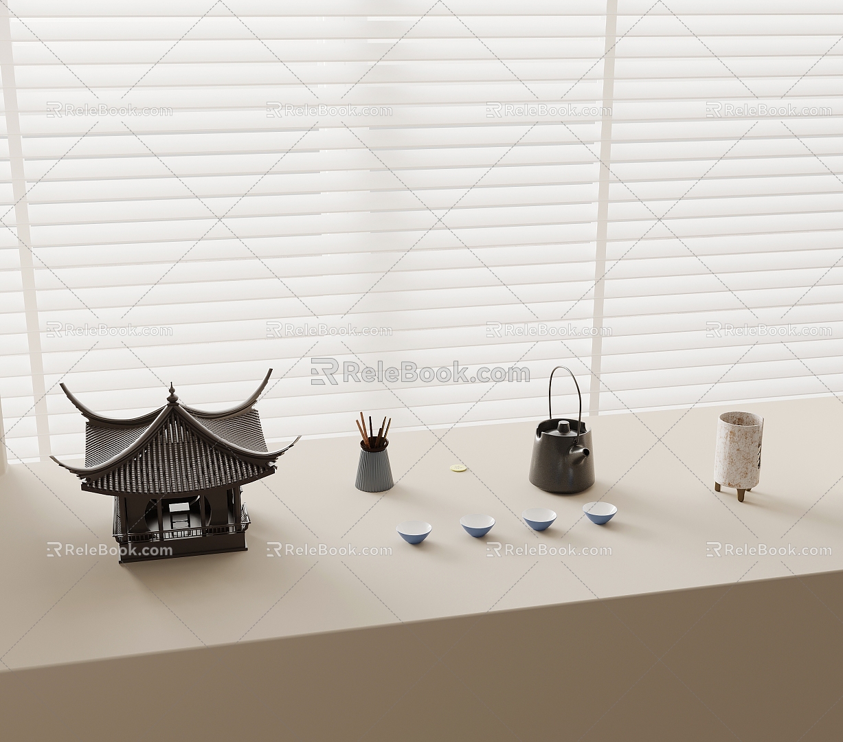 New Chinese Zen Tea Set Architectural Decoration Pavilion 3d model