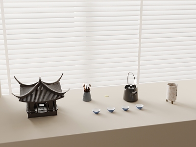 New Chinese Zen Tea Set Architectural Decoration Pavilion 3d model