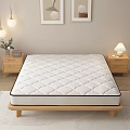 White Diamond Quilted Mattress In Bedroom With Wooden Frame Nightstand Lamp And Plant
