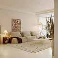 Stylish Living Dining Room Interior With Light Colored Sofa Dining Table And Colorful Painting