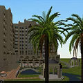Elegant Office Building Exterior With Classical Design Landscaped Gardens Palm Trees And Fountains