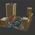 Vibrant Cartoon City Street Scene With Tall Buildings Blue Police Cars And Street Lamps