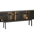 Stylish Black Modern TV Stand With Open Compartments And Decorative Ornaments