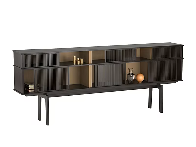 Stylish Black Modern TV Stand With Open Compartments And Decorative Ornaments 3d model