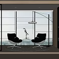 Modern Green Leather Accent Chairs In Living Room With Round Rug And Arc Floor Lamp