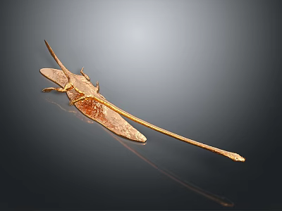 Golden Locust Decorative Sculpture Art Piece With Elongated Body And Metallic Wings 3d model