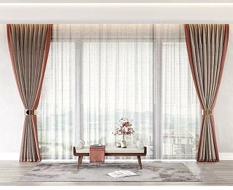 New Chinese-style Curtain Home Decoration Tooling Gauze Curtain Monomer 3d model