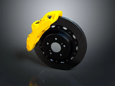 High Performance Car Tire With Black Brake Disc And Yellow Caliper Design 3d model