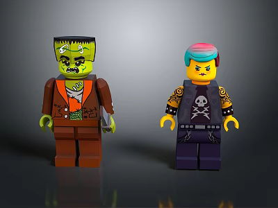 Green Face And Blue Pink Hair Lego Style Toy Figures For Home Decoration 3d model