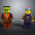 Green Face And Blue Pink Hair Lego Style Toy Figures For Home Decoration