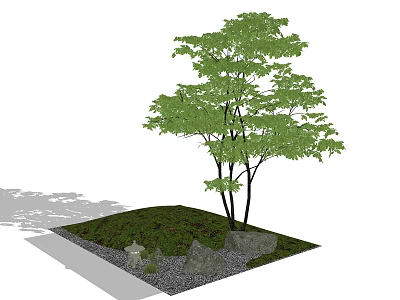 Arbor with Lush Green Leaves in Grass Landscape Featuring Stones and Gravel 3d model