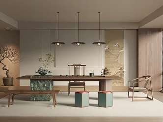 New Chinese Style Tea Room Tea Room Tea Table Tea Chair Tea Stool 3d model