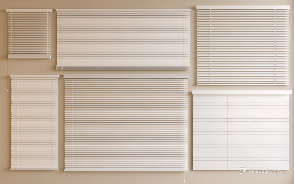 Various Styles Of Window Blinds In White And Beige For Home Window Decoration 3d model 