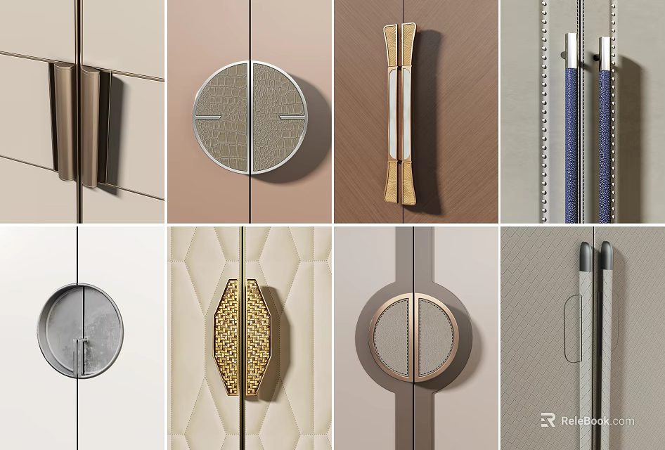 Stylish Decorative Door Handles With Various Modern Shapes And Materials For Home Cabinet Furniture 3d model 