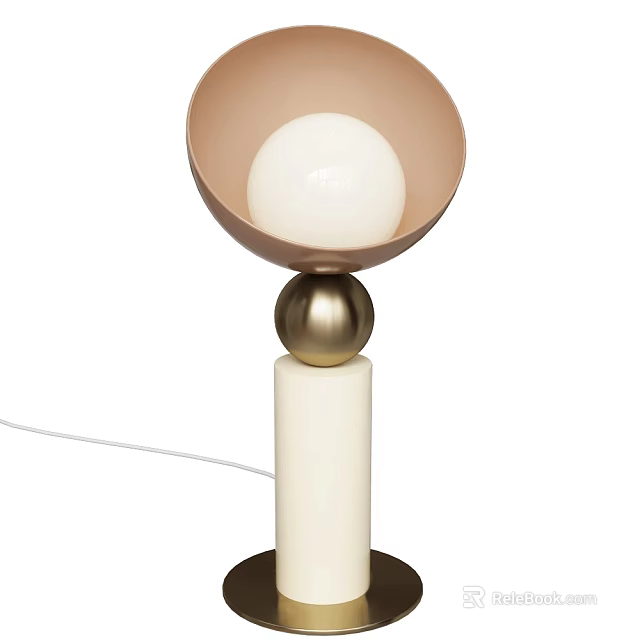 Modern Table Lamp With White Column Base Metal Sphere And Round Lampshade 3d model