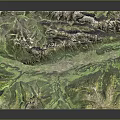 3D Mountain Landscape Model With Green Valleys And Textured Terrain Details