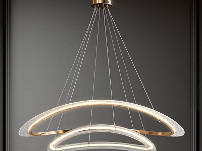 Sleek Modern Chandelier Featuring Double Circular Rings Golden Wires And Glass Shades 3d model