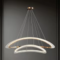 Sleek Modern Chandelier Featuring Double Circular Rings Golden Wires And Glass Shades