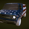 Vintage Blue Van With American Flag Stars And Stripes Design