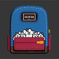 Cute Blue Small Bag with Red Pocket White Flower Pattern and COLOR BAG Label
