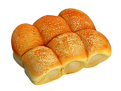 Golden Yellow Connected Bread With Sesame Seeds On Soft Fresh Surface 3d model