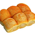 Golden Yellow Connected Bread With Sesame Seeds On Soft Fresh Surface 3d model
