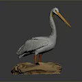 Pelican Sculpture Featuring White Feathers Yellow Beak Orange Feet On Fabric Base With Gray Background